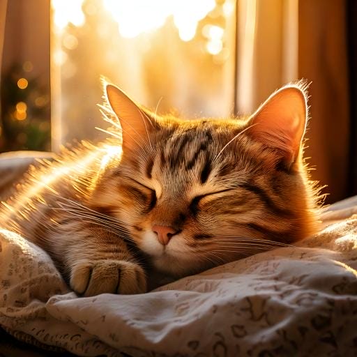 Un gato durmiendo plácidamente en una cama ‍suave junto a una‍ ventana soleada